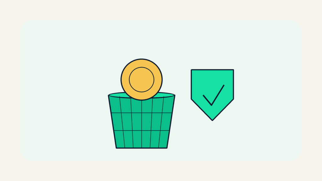 A single coin resting inside a soft basket with a small shield