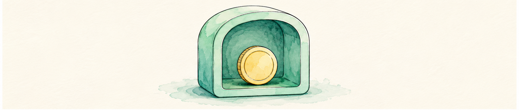a gold coin resting inside a soft vault representing stored value