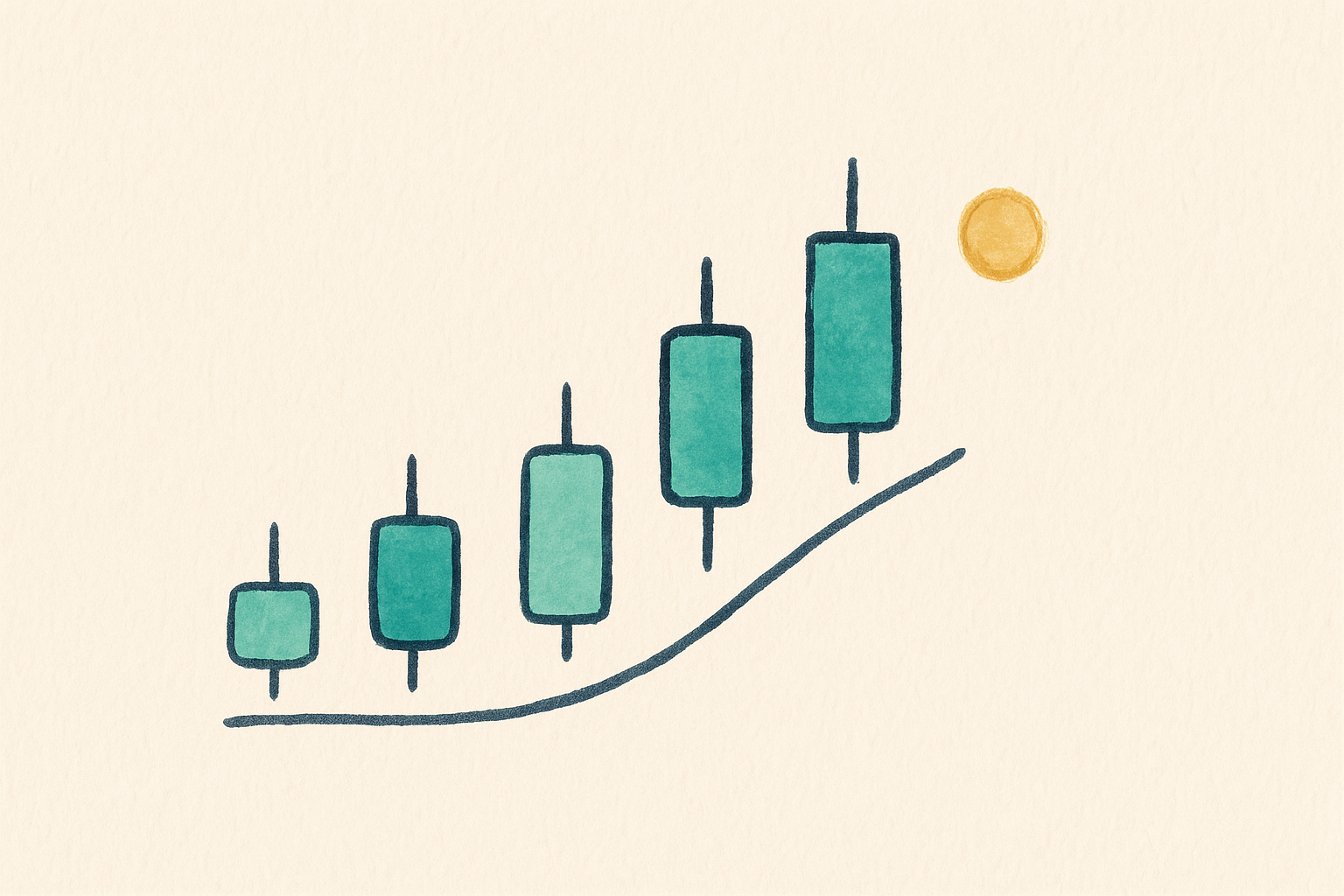 a calm row of candlesticks forming a gentle trend