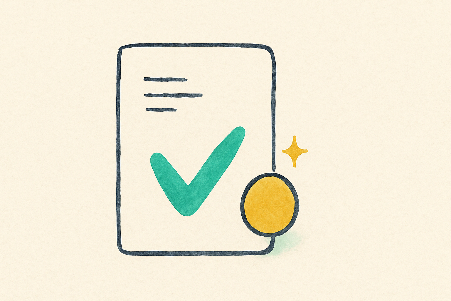 A document with a coin and a checkmark