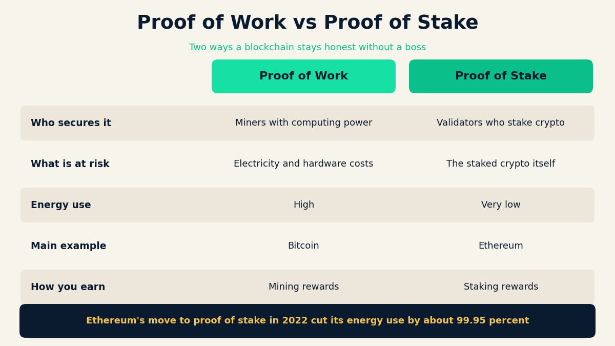 comparison chart of proof of work versus proof of stake