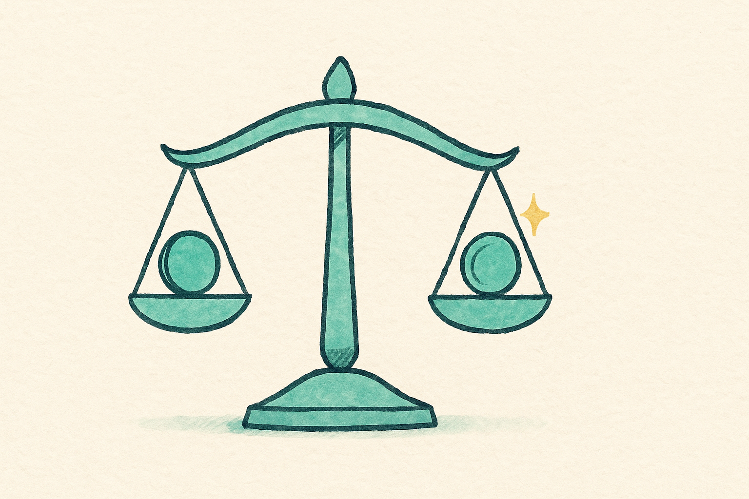 a level balance scale with a coin on each side