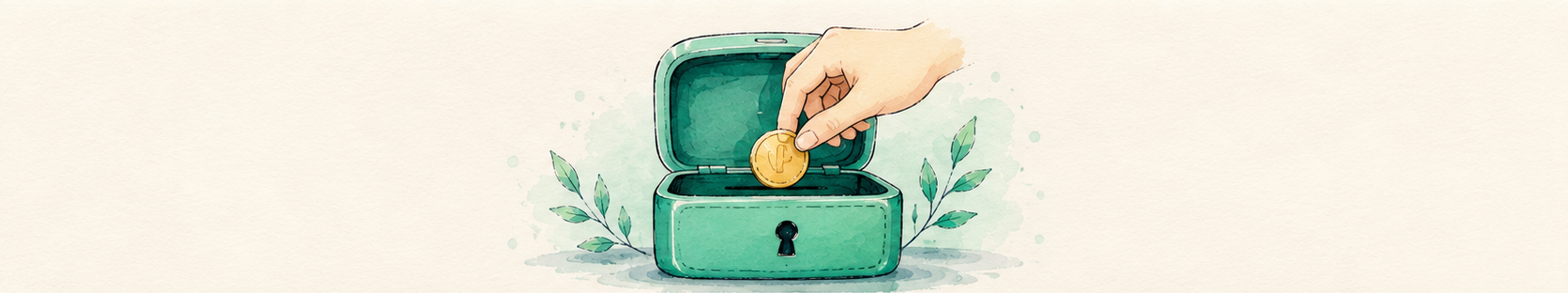 Soft illustration of a coin being tucked into a small lockbox