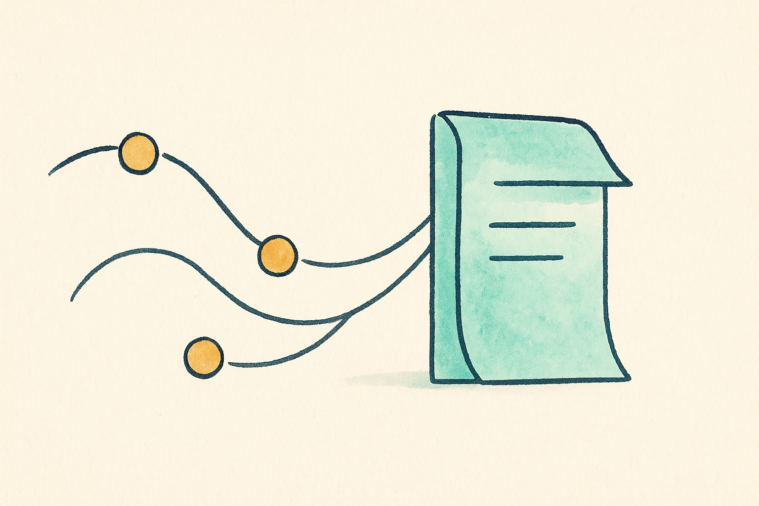 small coins flowing along lines into a tidy folder