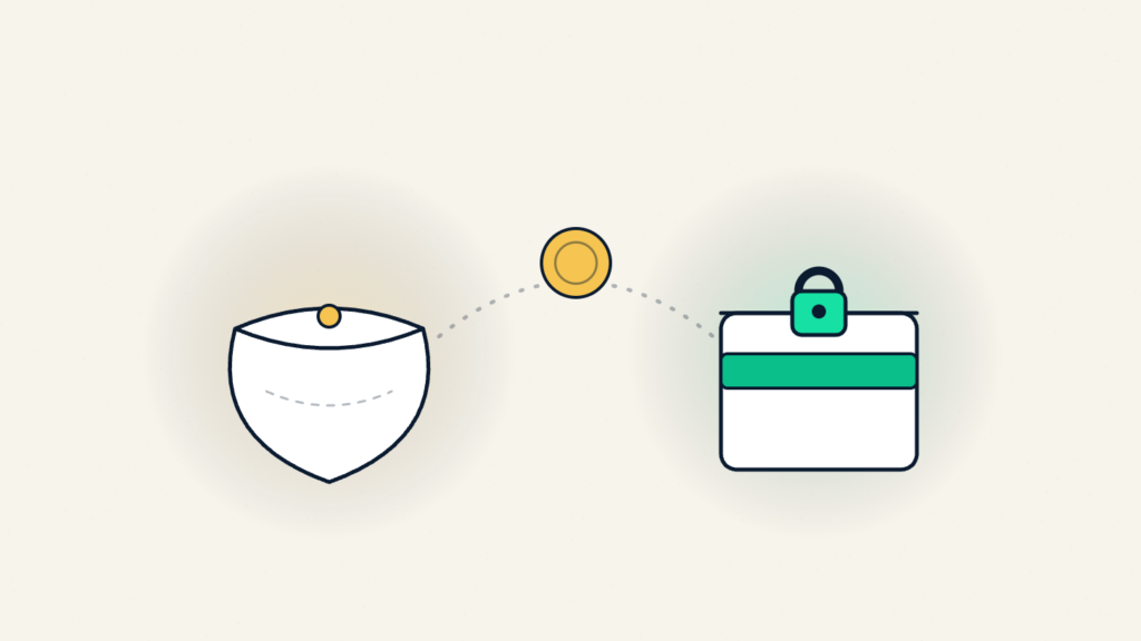A soft purse and a locked box with a coin passing between them
